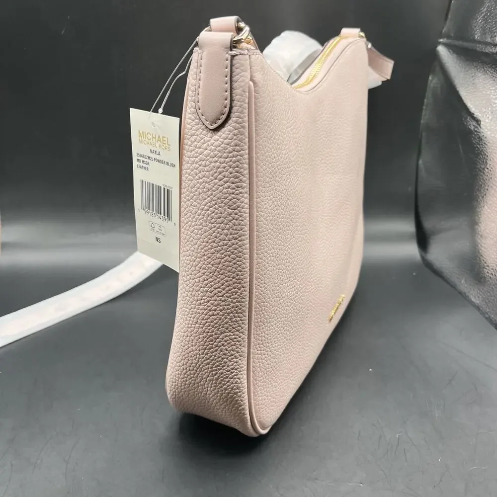 Michael Kors Nayla Medium Satchel Pebble Leather Crossbody Bag Pink Blossom/gold - Picture 2 of 9